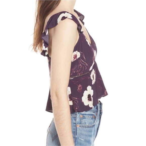 💜 Leith floral zip up ruffle flutter tank top crop top size large - Picture 3 of 8